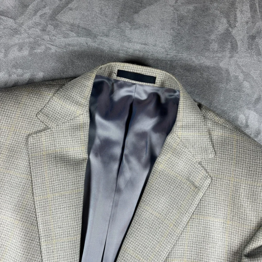 Paul Betenly Blazer Mens 44R Gray Plaid Wool Linen Lanificio Filarte Sport Coat